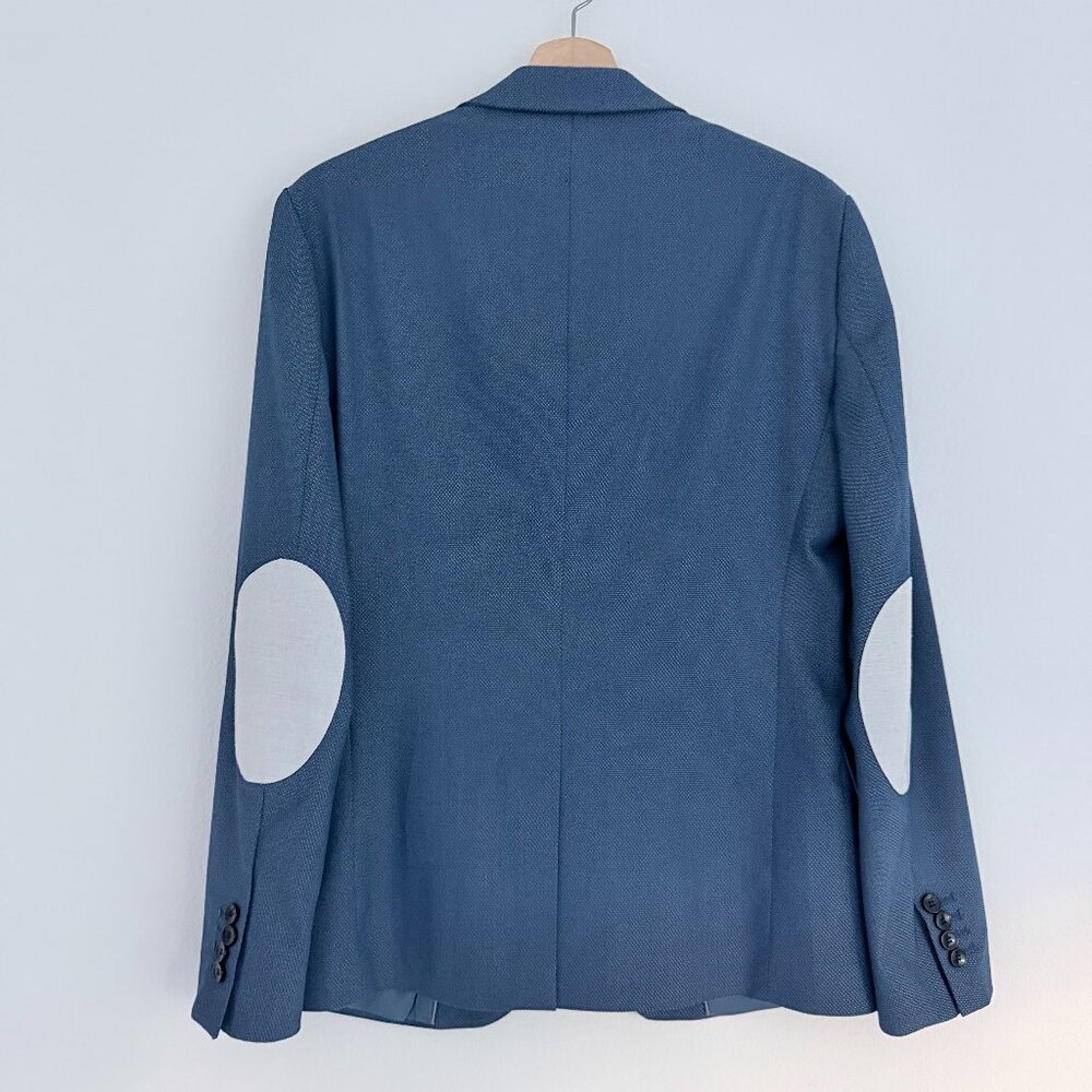 Zara Man Blue Textured Blazer with Elbow Patches - Slim Fit Size 38